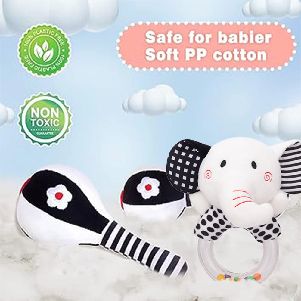 3PCS Soft High Contrast Black and White Baby Rattles S106902