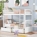 White Twin Over Twin Wooden Bunk Bed with 2 Storage Drawers Y695006