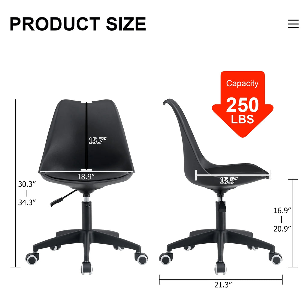 Black Adjustable 360 °Swivel Armless Computer Chair W7864