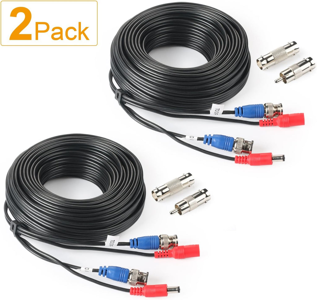 2Pack 50Feet BNC Video Power Cable for CCTV Security System with Connectors U4961