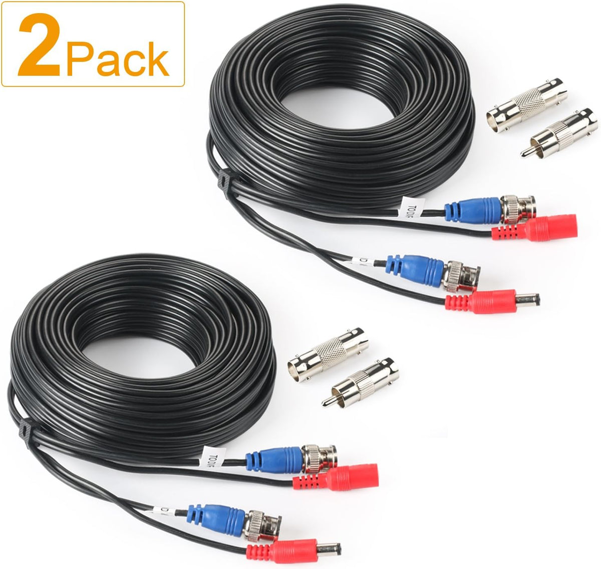 2Pack 50Feet BNC Video Power Cable for CCTV Security System with Connectors U4961