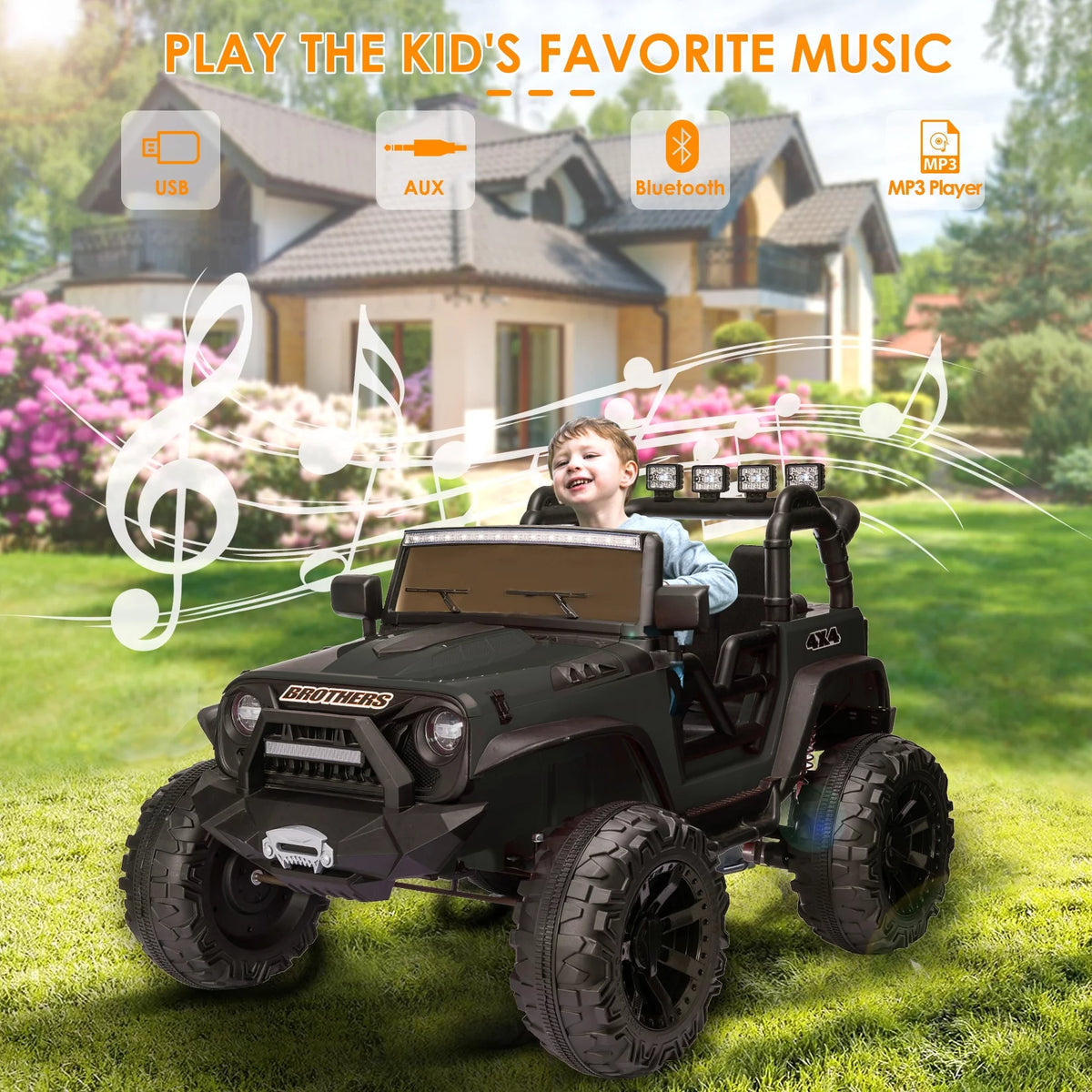 24V Electric Kids Ride On Truck Car with 2 Seaters Black F384