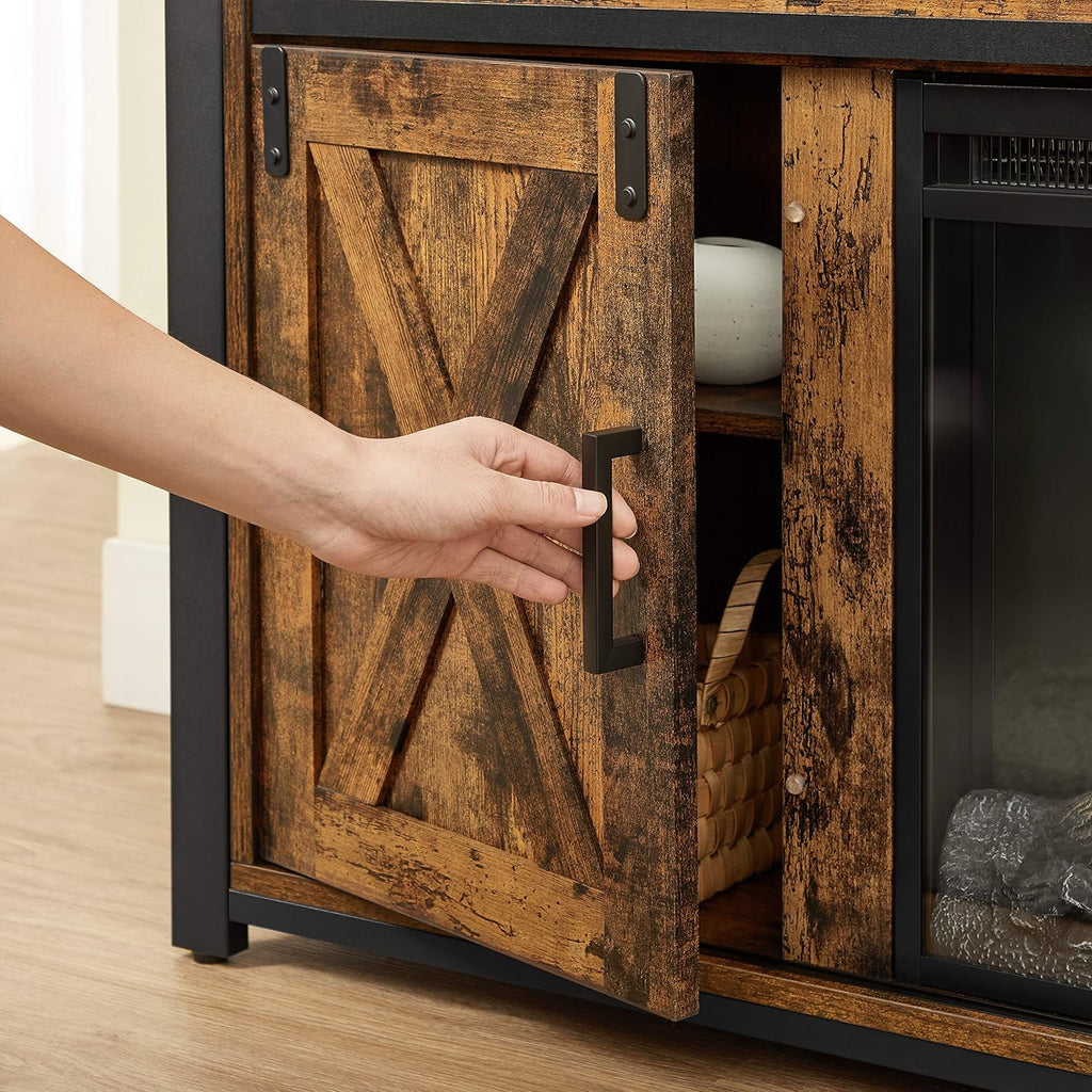 Rustic Brown and Black TV Stand with Fireplace U276