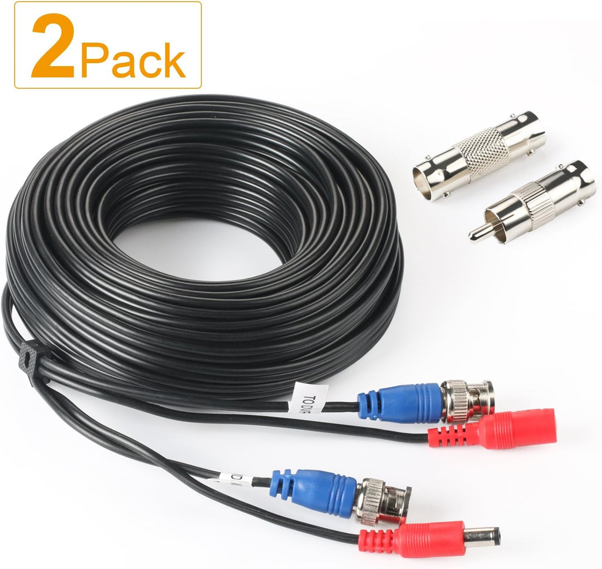 2Pack 50Feet BNC Video Power Cable for CCTV Security System with Connectors U4961