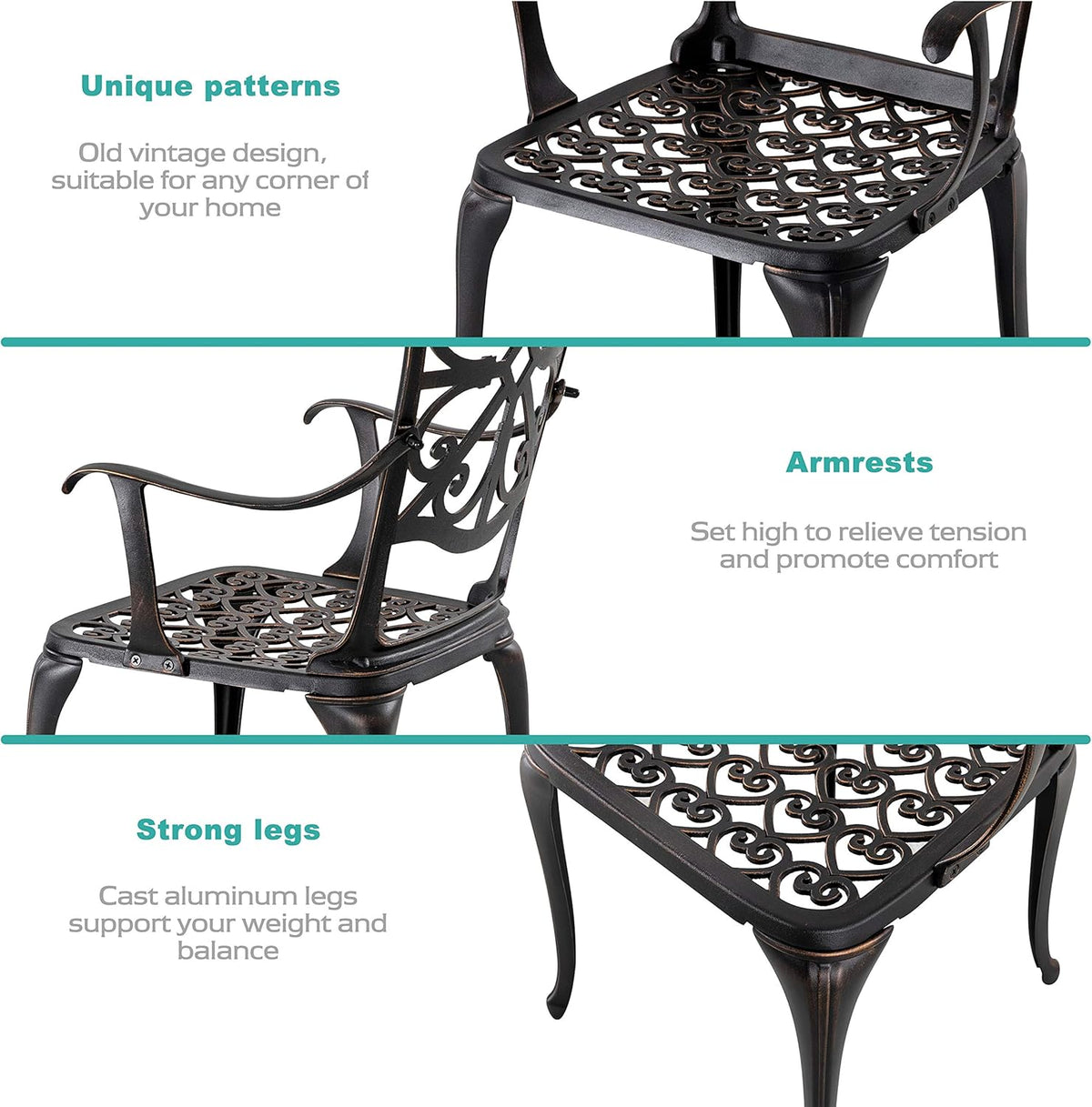 3 Piece Cast Aluminum Bistro Table and Chairs Set H9142