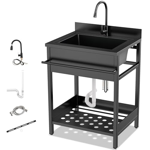 26 Inch 304 Stainless Steel Free Standing Utility Sink with Pull-out Faucet S257093