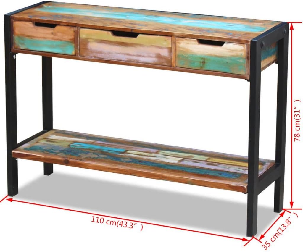 Solid Reclaimed Wood Sideboard with 3 Drawers Q155