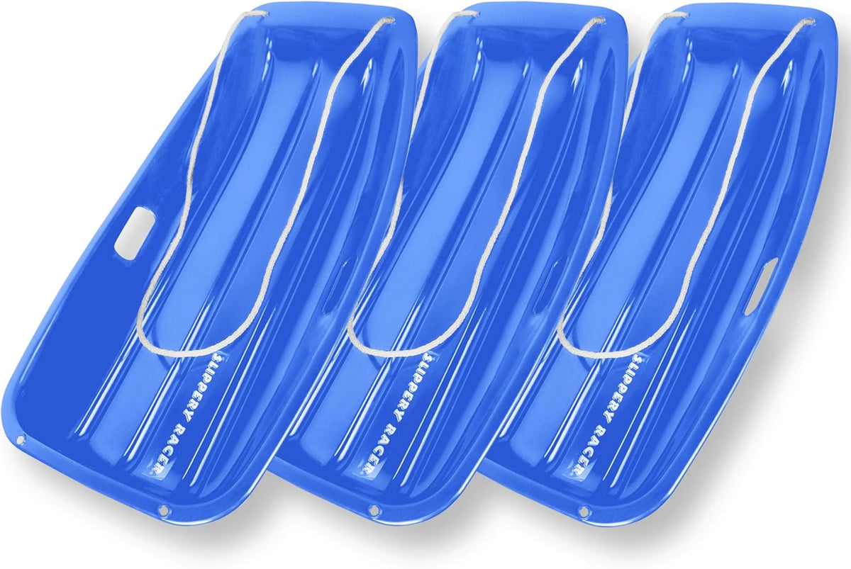 Blue 3 Pack Plastic Toboggan Snow Sled with Handles and Pull Rope X4331