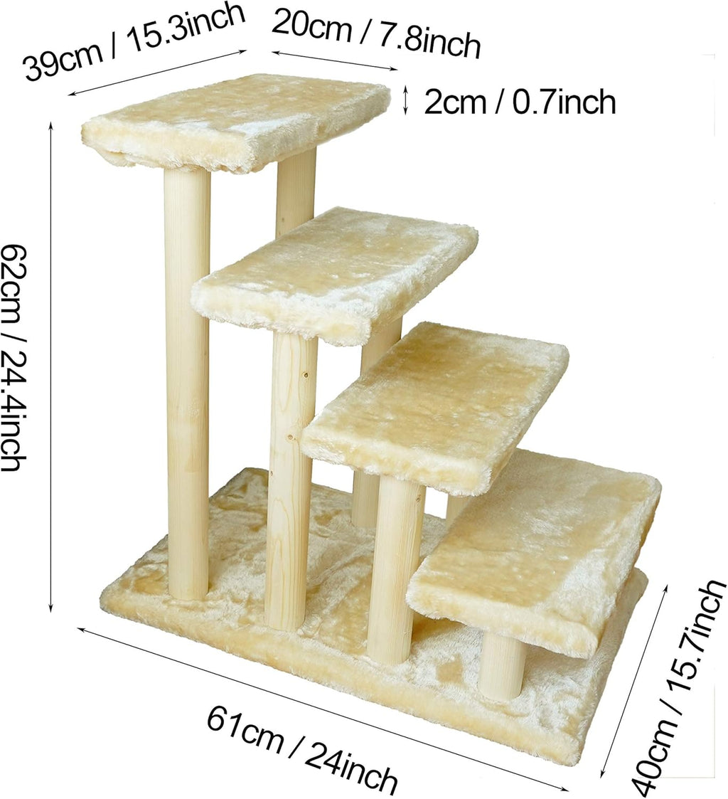 White 4-Step Wooden Pet Stairs with Detachable Carpet W62072