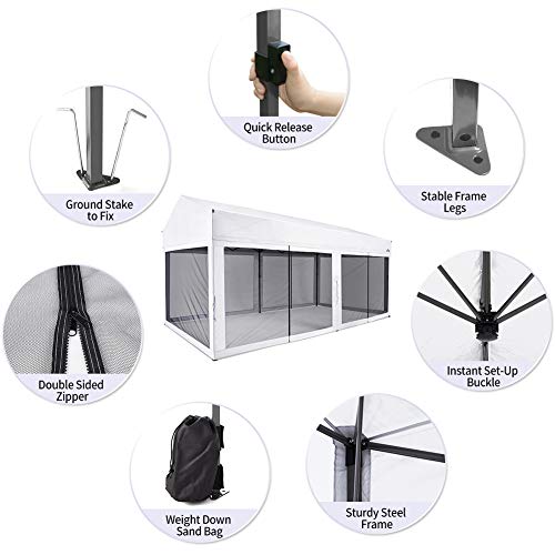 10 Foot by 20 Foot White Rectangular Pop Up Canopy with Removable Sidewalls and Wheeled Carry Bag J749