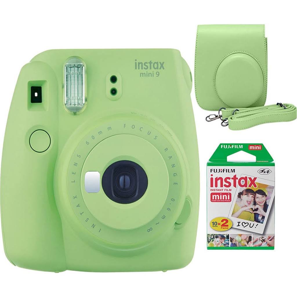 Lime Green Instant Film Camera with Case and Twin Pack Film D200255