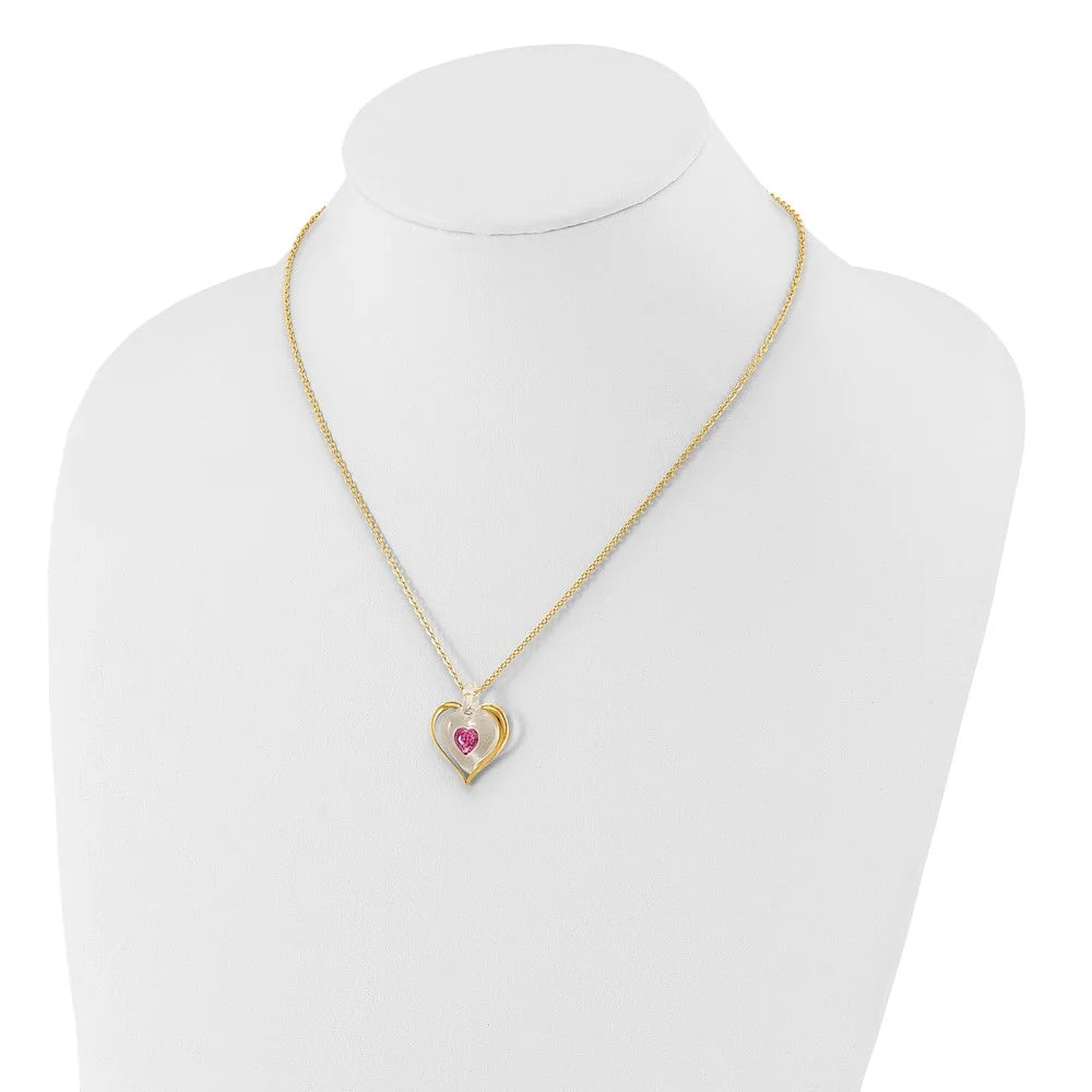 Glass with Pink October Birthstone Crystal Heart 18 inch Gold-tone Necklace I45195