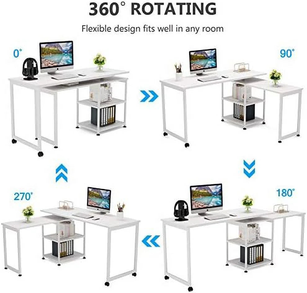 55 inch L-Shaped Corner Computer Desk with Shelves D75355