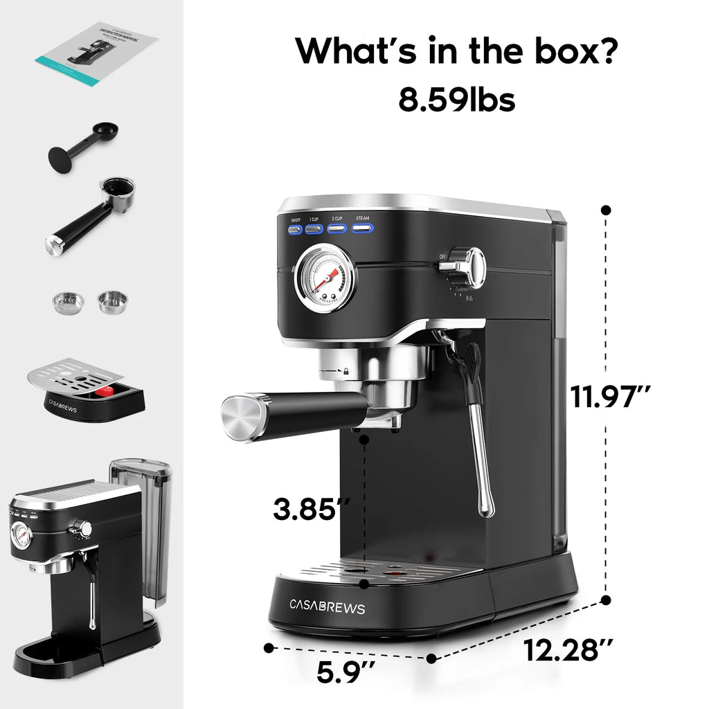 20 Bar Espresso Machine with Milk Frother Stainless Steel Black H991