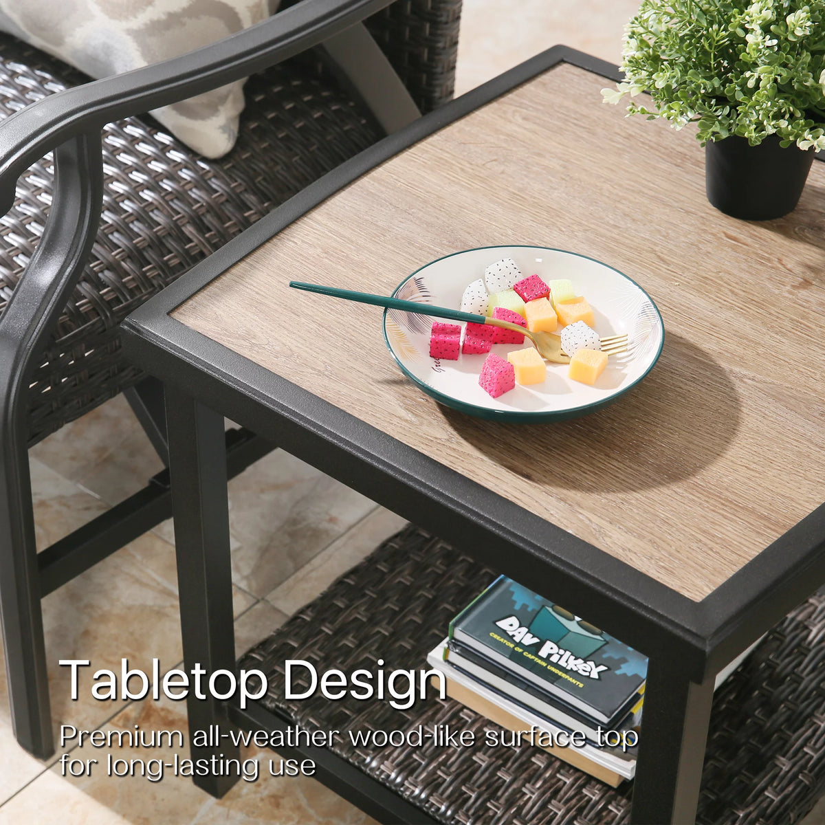 Brown 2-Tier Wicker Side Table T2592