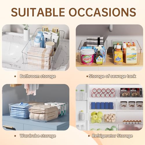 Clear BPA Free Fridge Organizer Bins with Handle, 12.5 inch 8 Pack X770415