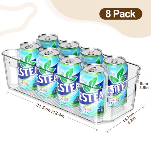 Clear BPA Free Fridge Organizer Bins with Handle, 12.5 inch 8 Pack X770415