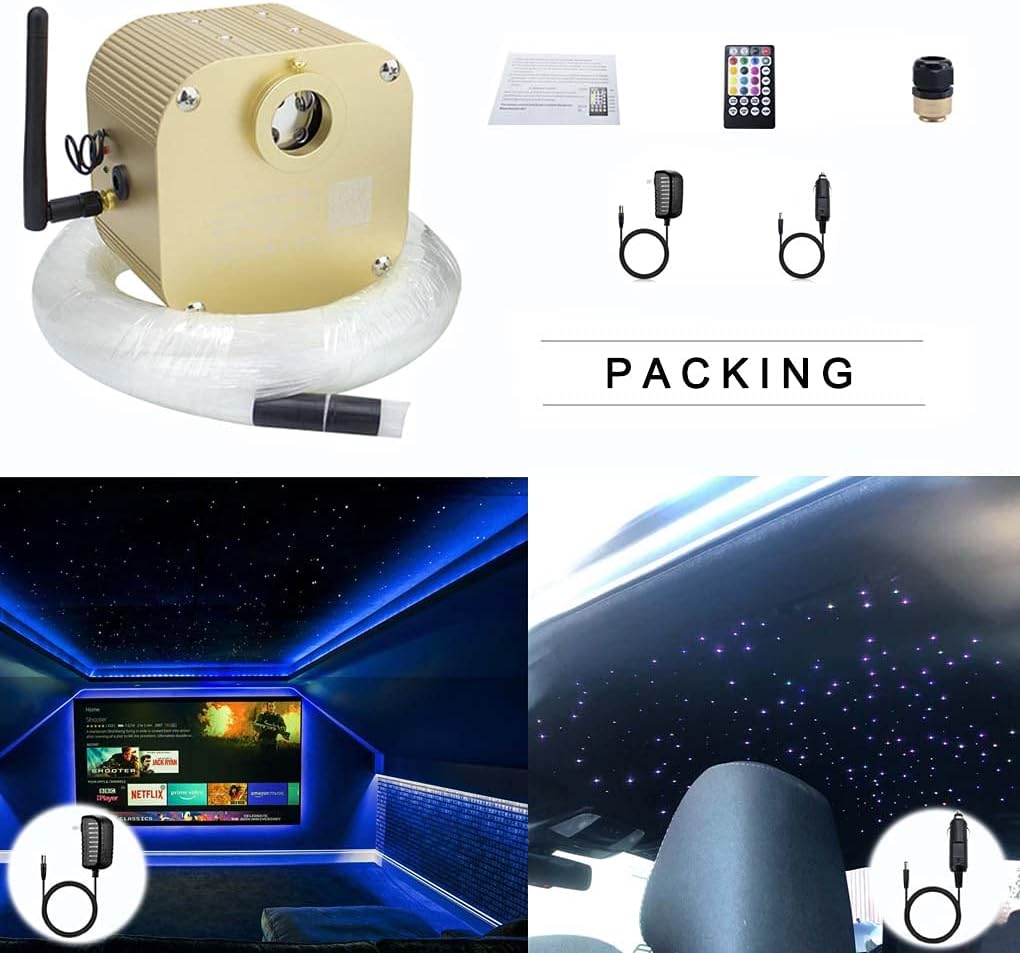 Bluetooth Fiber Optic Star Ceiling Lighting Kits Mixed 335pcs 13.1ft Fiber Strands End Glow RGBW Music Mode Light Source L24317