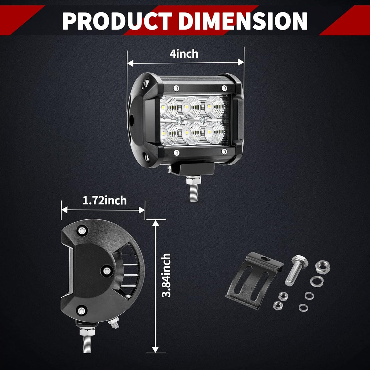 10Pcs 4Inch 18W LED Flood Work Light Waterproof 12V Pack of 2 Q474245