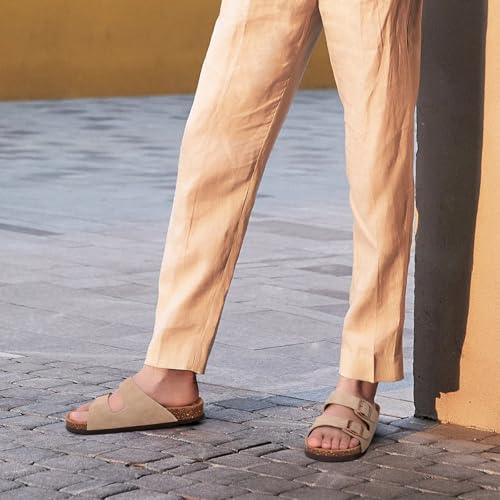 Cork Footbed Slide Sandal with Adjustable Buckle E766