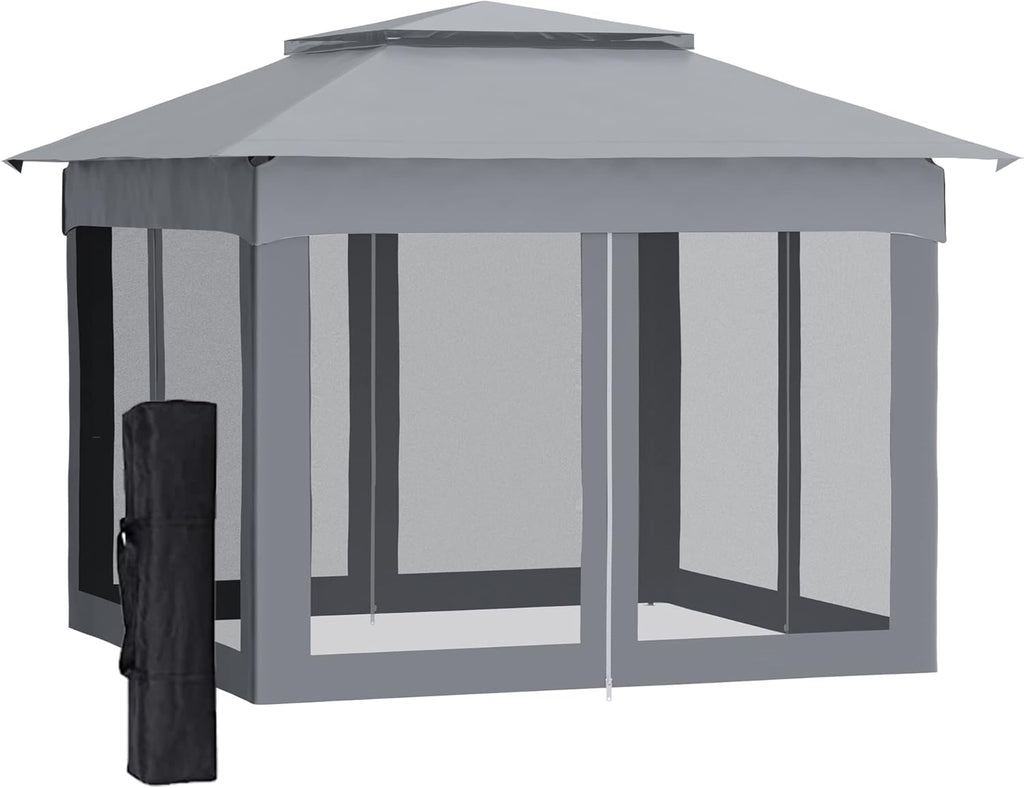 11' x 11' Pop Up Gazebo Canopy Shelter with Netting and Storage Bag, Khaki X40635
