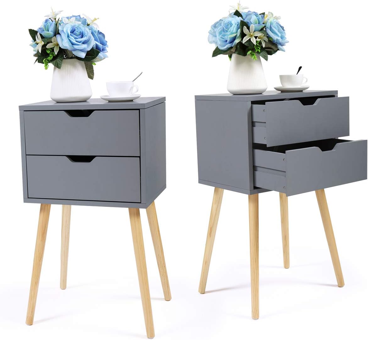 Set of 2 Blue Wood 2 Drawer Nightstand X70958