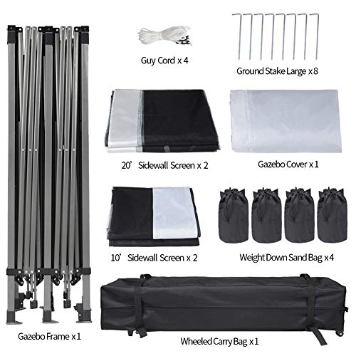 10 Foot by 20 Foot White Rectangular Pop Up Canopy with Removable Sidewalls and Wheeled Carry Bag J749