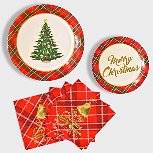 Red Plaid Disposable Paper Dinner Plates Dessert Plates and Napkins L2627