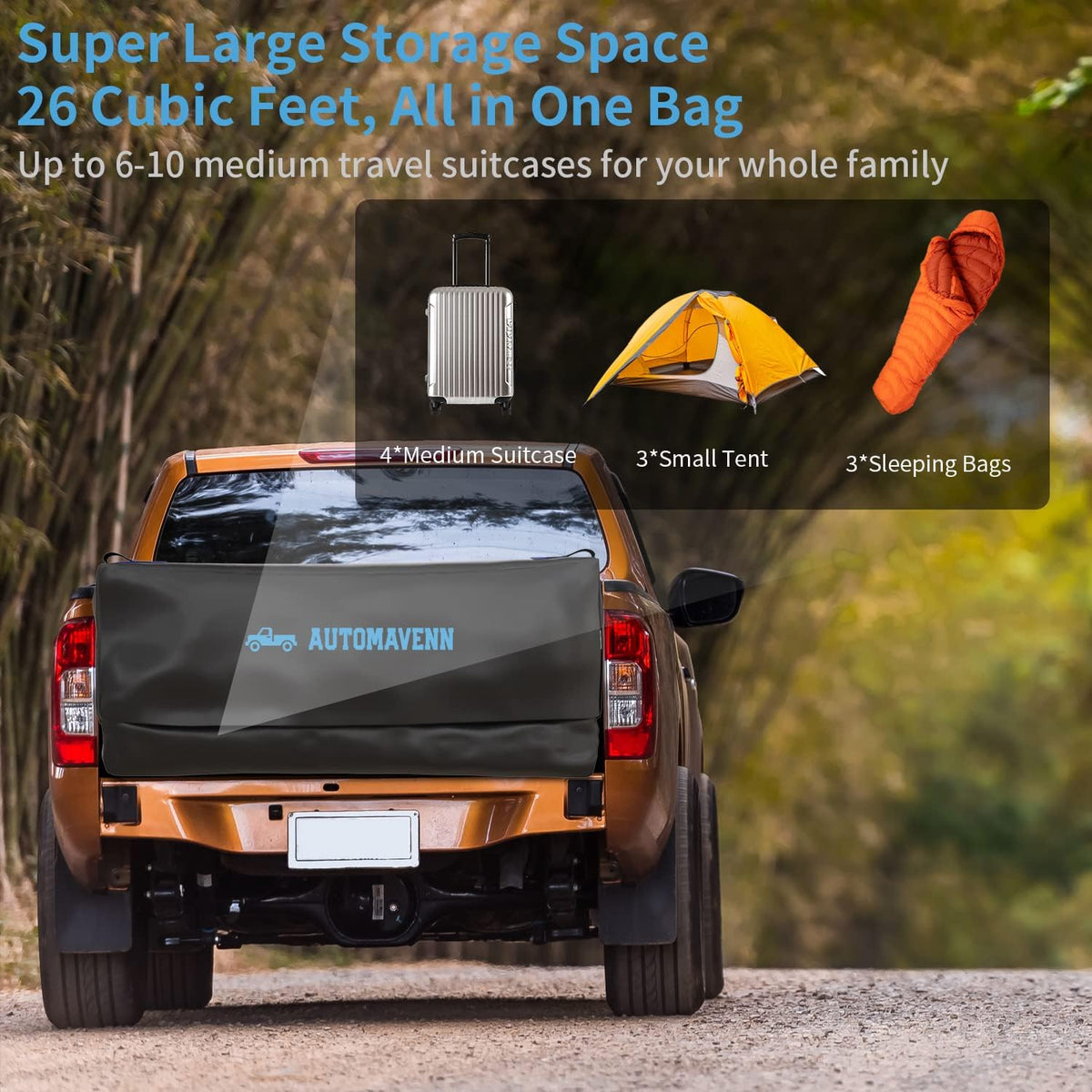 26 Cubic Feet 840D Heavy Duty Waterproof Truck Bed Storage Bag M826