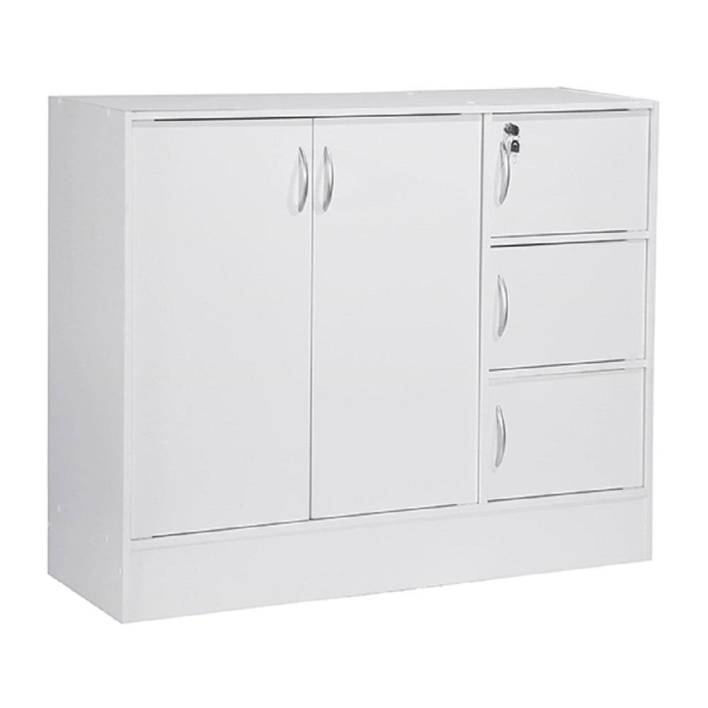 White Wooden Bookcase with 5 Doors 3 Shelves W88798
