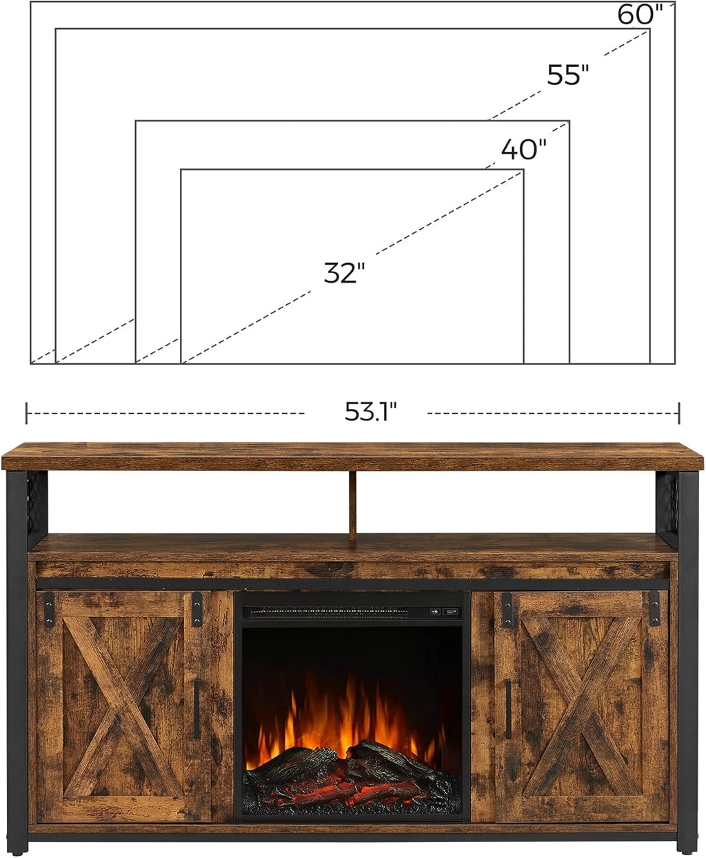 Rustic Brown and Black TV Stand with Fireplace U276