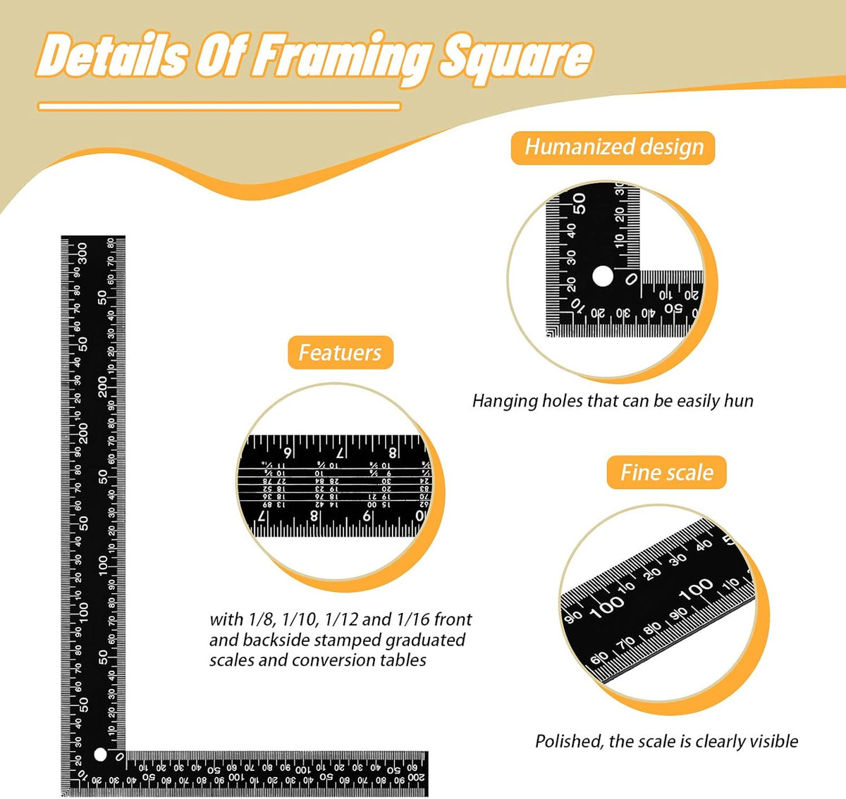 2 Pieces Stainless Steel L Shape Carpenter Square Set 16 x 24 Inch and 8 x 12 Inch Black Z30865