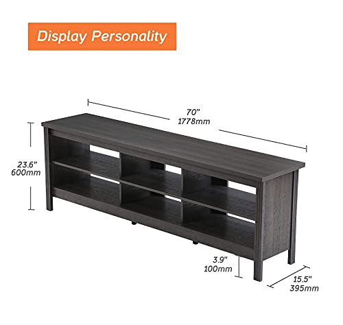 Brown 70 inch Wood TV Stand with 6 Storage Cubby A19614