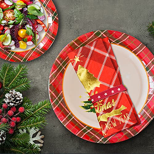 Red Plaid Disposable Paper Dinner Plates Dessert Plates and Napkins L2627