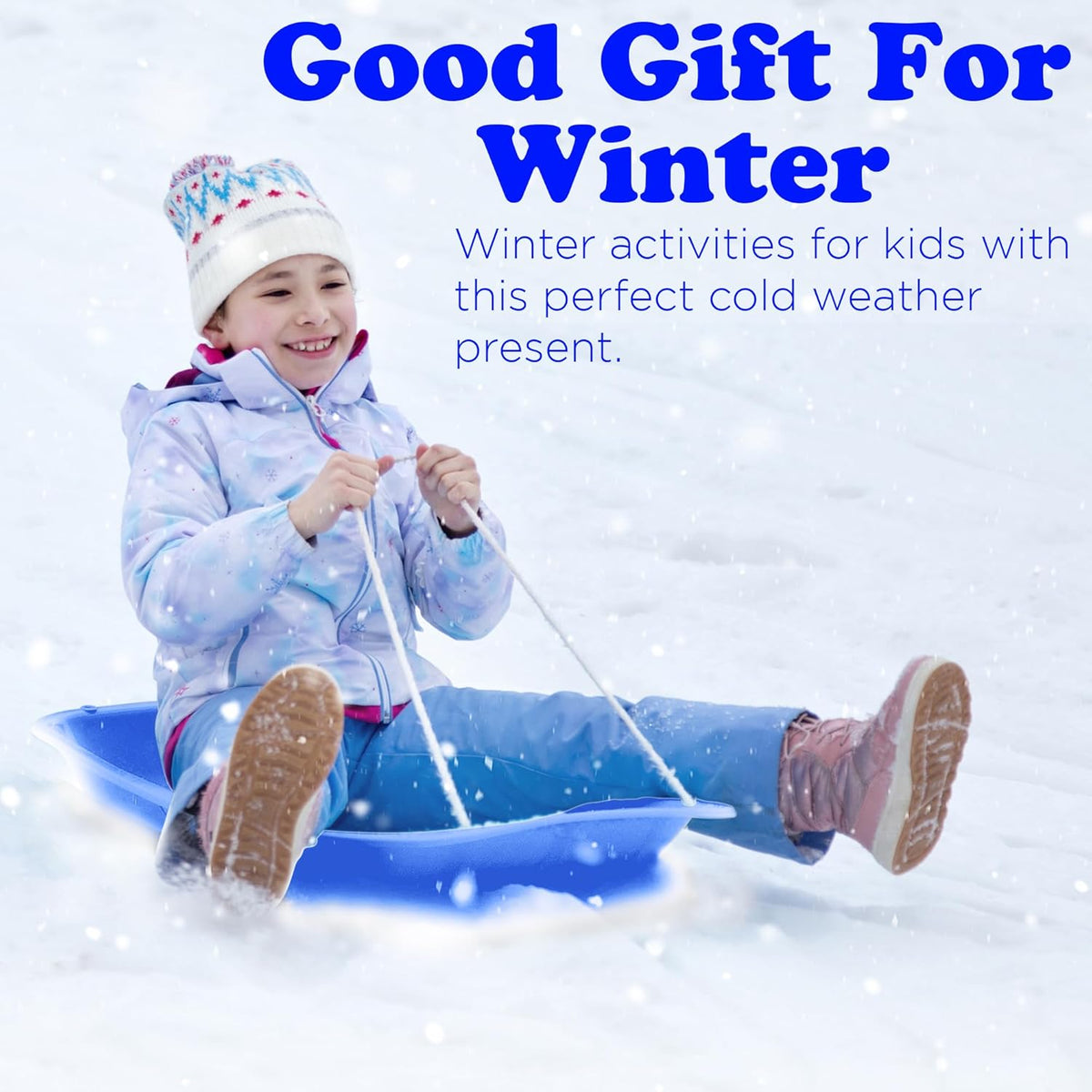 Blue 3 Pack Plastic Toboggan Snow Sled with Handles and Pull Rope X4331