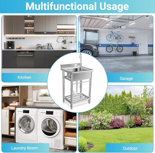 26 Inch 304 Stainless Steel Free Standing Utility Sink with Pull-out Faucet S257093