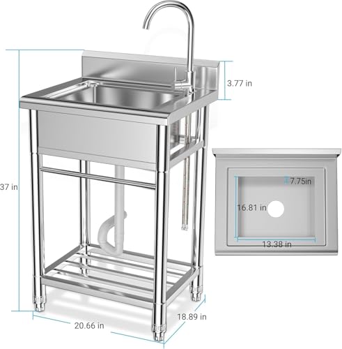 26 Inch 304 Stainless Steel Free Standing Utility Sink with Pull-out Faucet S257093