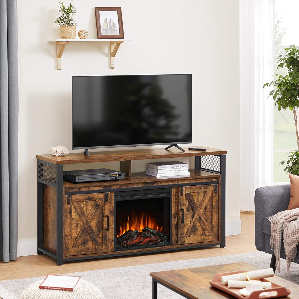 Rustic Brown and Black TV Stand with Fireplace U276