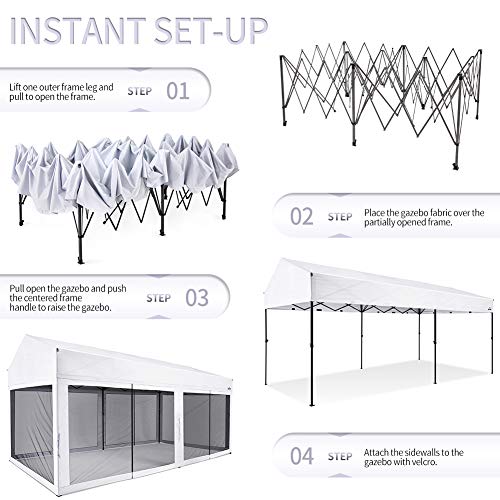 10 Foot by 20 Foot White Rectangular Pop Up Canopy with Removable Sidewalls and Wheeled Carry Bag J749