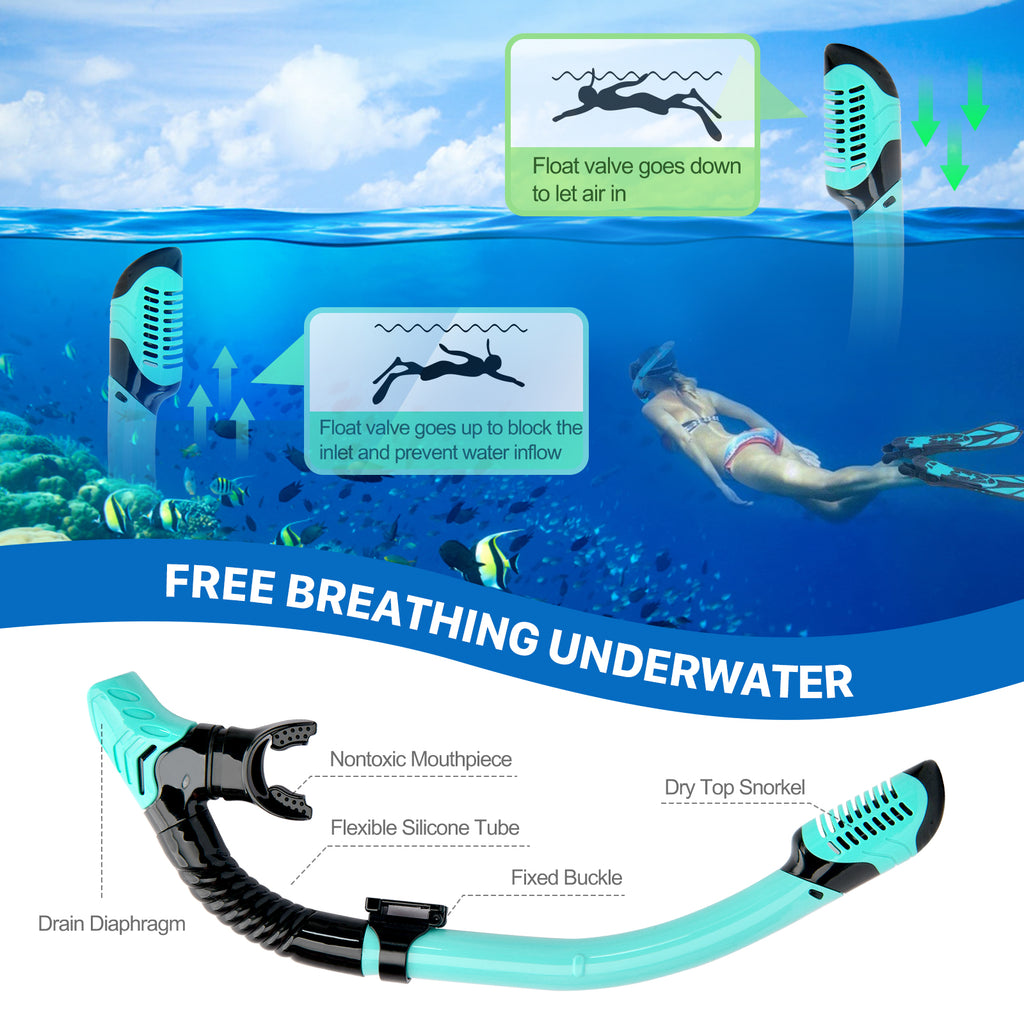 5 in 1 Snorkeling Gear Set with Tempered Glass and Travel Bag U74987