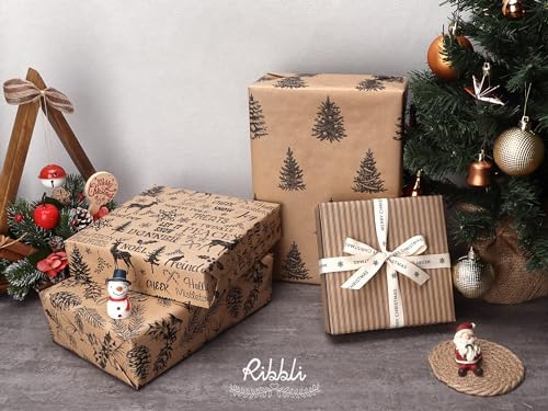 4 Rolls Vintage Brown Kraft Christmas Wrapping Paper Q731