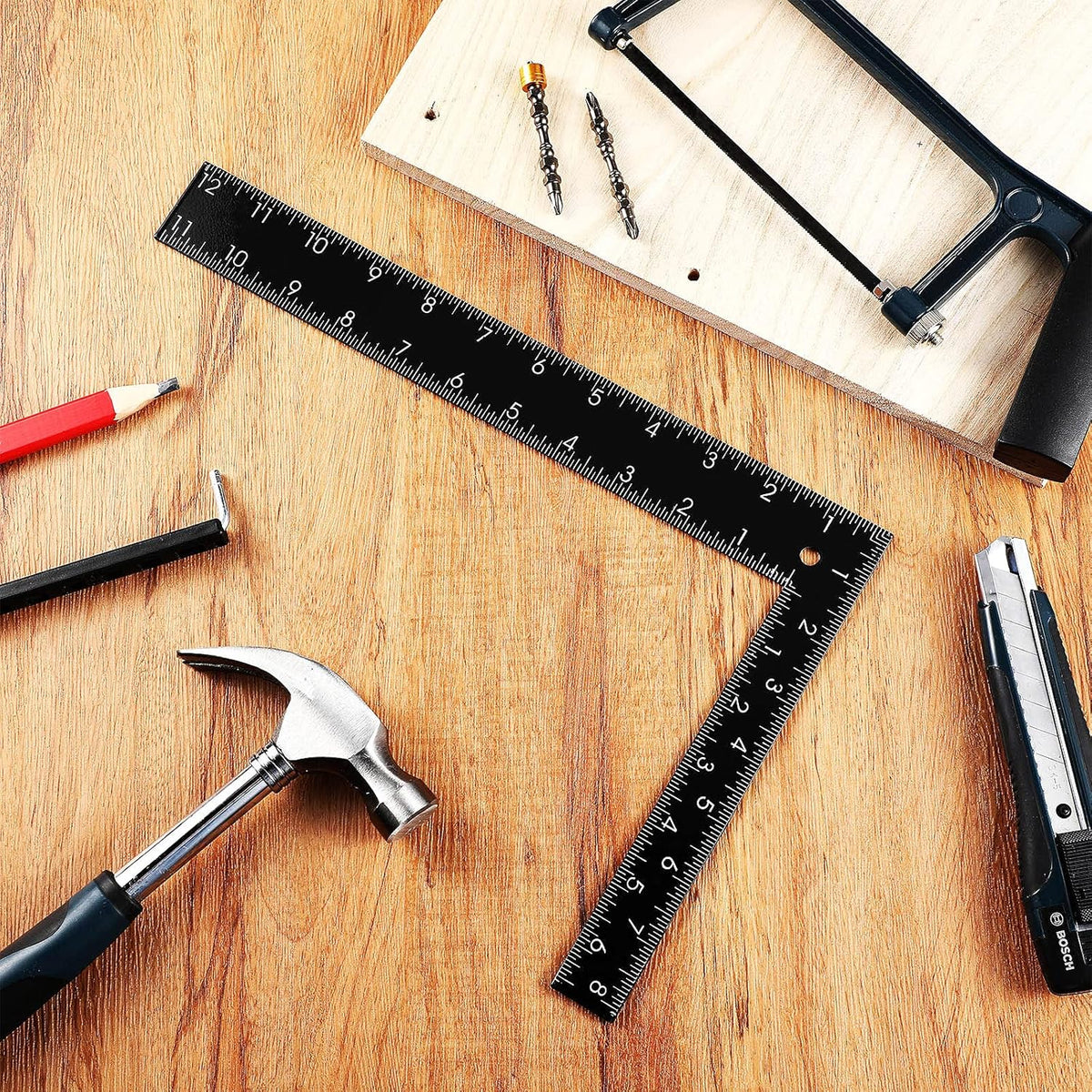 2 Pieces Stainless Steel L Shape Carpenter Square Set 16 x 24 Inch and 8 x 12 Inch Black Z30865