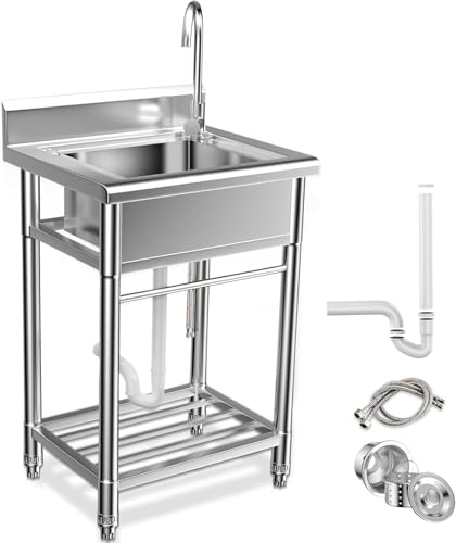 26 Inch 304 Stainless Steel Free Standing Utility Sink with Pull-out Faucet S257093
