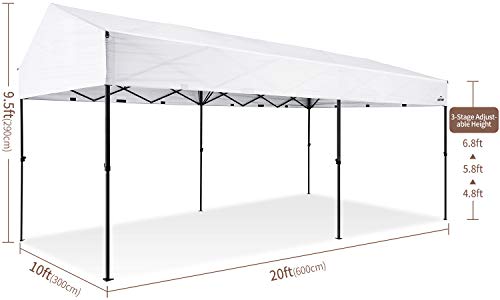 10 Foot by 20 Foot White Rectangular Pop Up Canopy with Removable Sidewalls and Wheeled Carry Bag J749