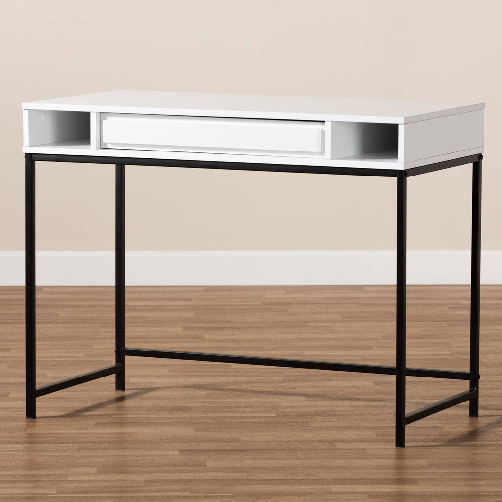 White 1-Drawer Wood and Metal Desk A969