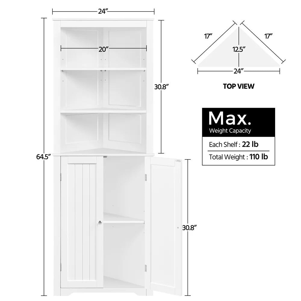 White Wooden Corner Cabinet with Open Shelf J457592