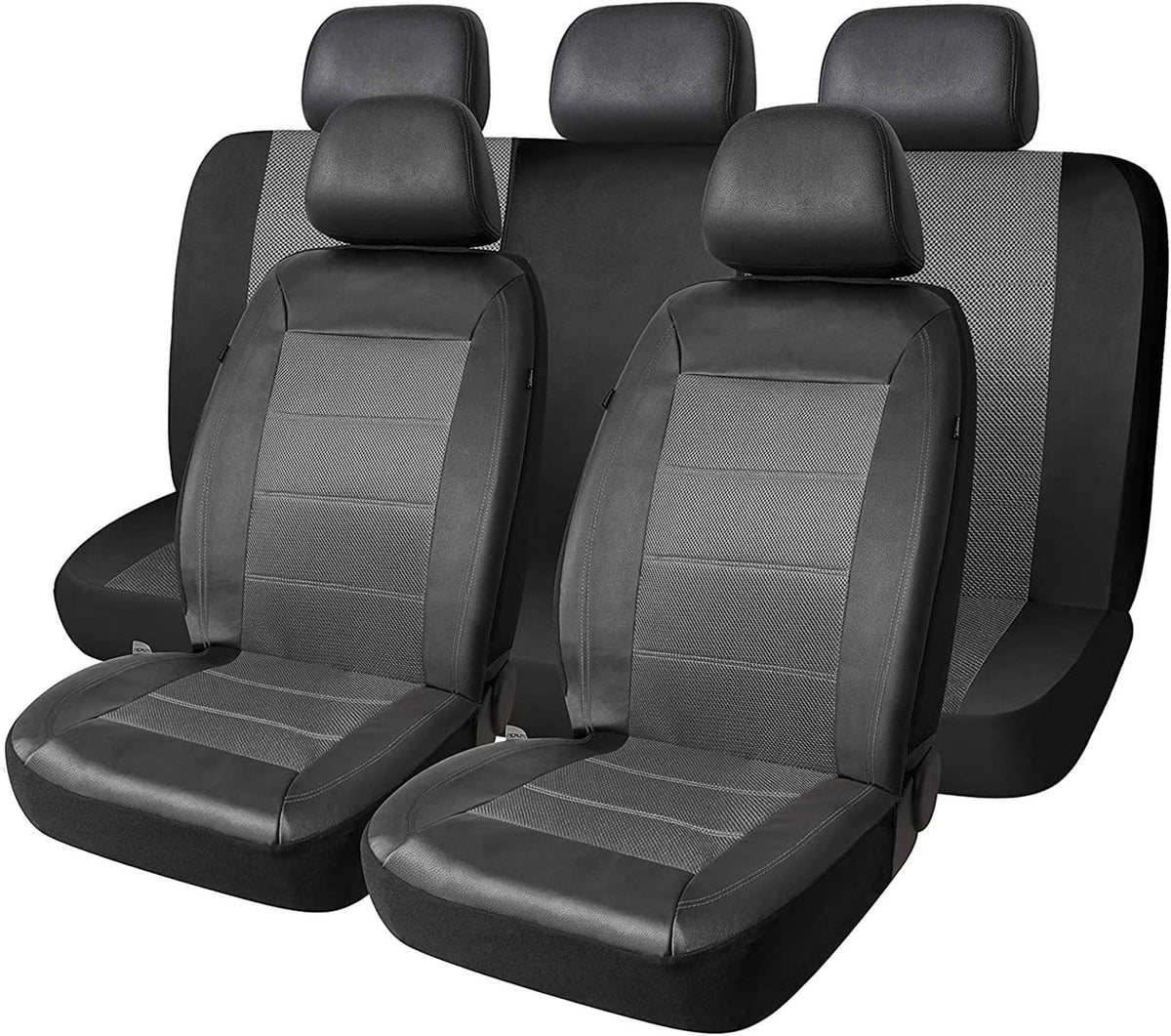 Universal Fit Full Set Mesh and Leather Car Seat Cover (Beige) E8504