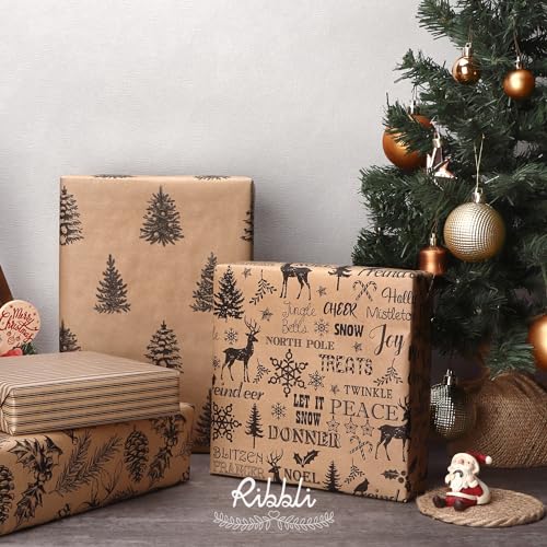 4 Rolls Vintage Brown Kraft Christmas Wrapping Paper Q731