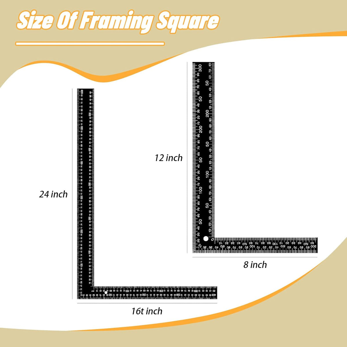 2 Pieces Stainless Steel L Shape Carpenter Square Set 16 x 24 Inch and 8 x 12 Inch Black Z30865