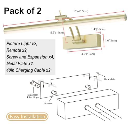 2 Pack 16" Battery Operated Gold Picture Light D65096
